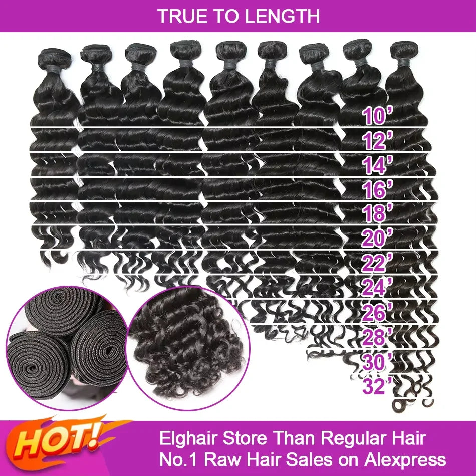 Deep Wave Human Hair Bundles Curly Hair 30Inch Brazilian Weaving Raw Virgin 100% Unprocessed Double Weft Hair Bundles Extensions