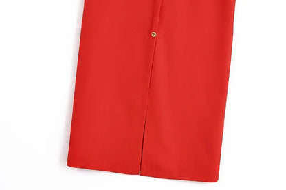 MUJER 2025 Women's Dress Summer Sleeveless Midi Dress Woman Red Black Office Long Dresses for Women Chic Belt Button Dress Women