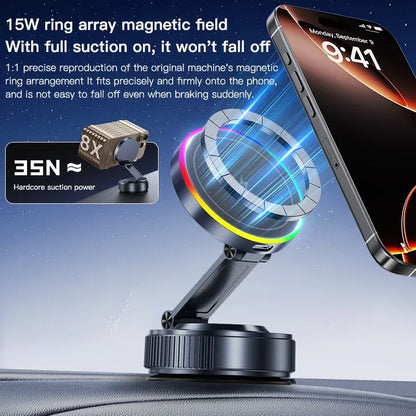 15W Vacuum Suction Cooling Magnetic Wireless Charger Car Phone Holder Mount 360 Rotatable Compatible with Smartphones for iPhone