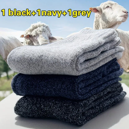 3 Pairs Men's Winter Warm Socks, Thick Towel Mid-Calf Socks, Anti-Cold Snow Boots Socks Elastic Solid Color