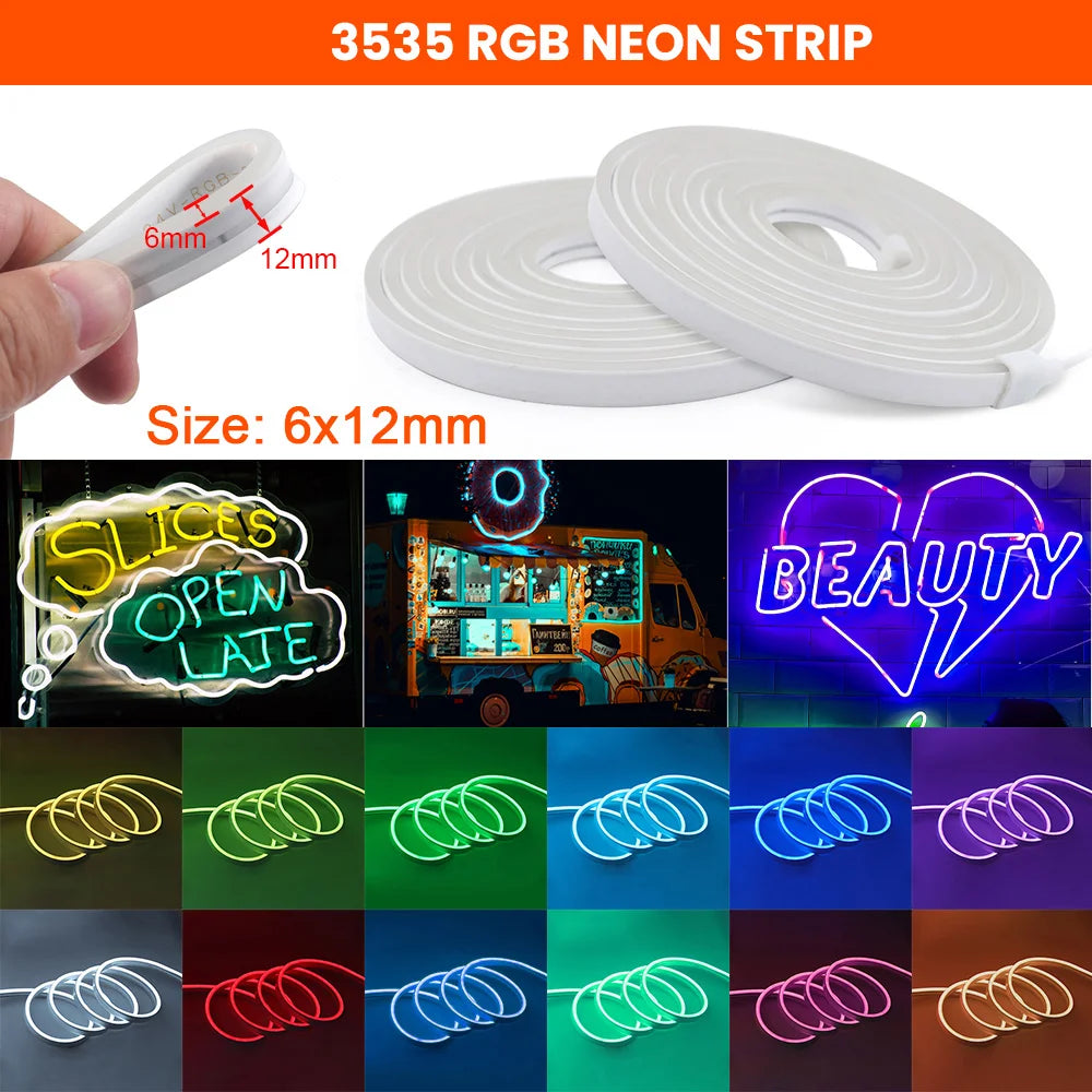5V 12V 24V RGB LED Neon Strip Neon Sign Waterproof Flex Silicone Tube Light 3535 108LEDs/m with 4pin Plug Decor 0.5m 1m 2m 5m