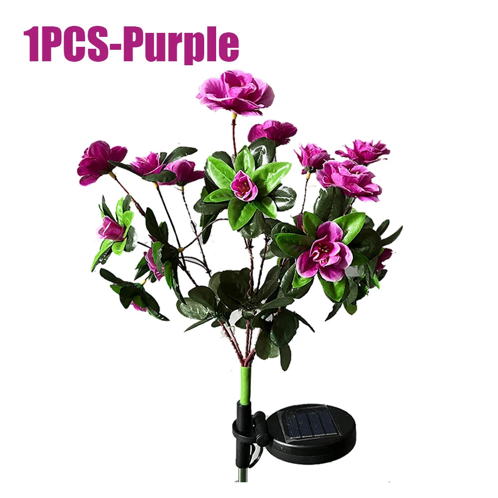LED Azalea Solar Light Outdoor Waterproof Garden Flower Lamp for Yard Lawn Path Lighting Holiday Wedding Artificial Flower Decor