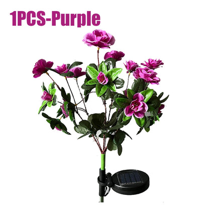 LED Azalea Solar Light Outdoor Waterproof Garden Flower Lamp for Yard Lawn Path Lighting Holiday Wedding Artificial Flower Decor