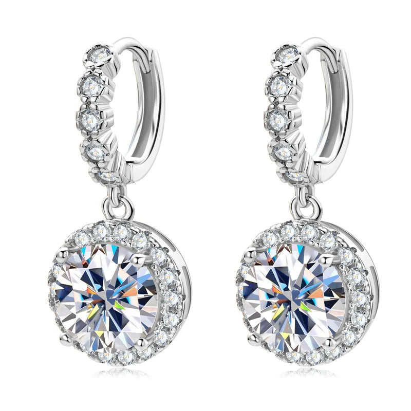 Anziw Real Sparkling 3.0 Ct D Moissanite Drop Hoop Earrings 100% 925 Silver Gold Plated 2.0ct Hanging Earring For Women Jewelry