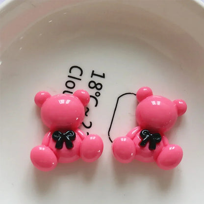 10PCS Shiny Rose Red Bear Flower Miniature Resin Flat Back Cabochons For Hairpin Scrapbooking DIY Home Decor Craft Accessories