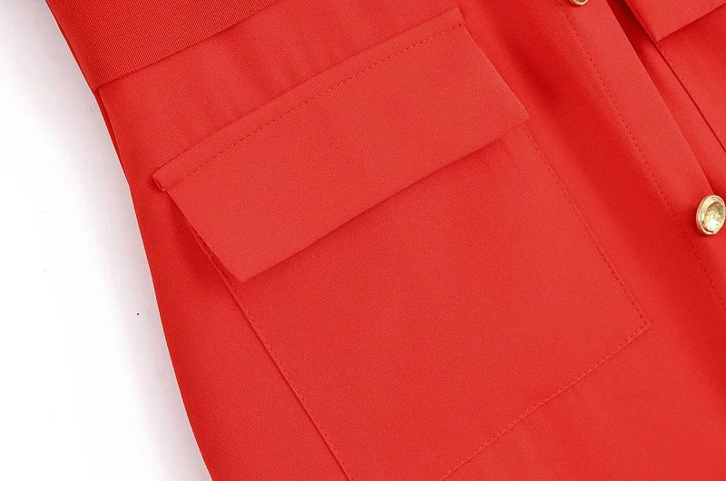 MUJER 2025 Women's Dress Summer Sleeveless Midi Dress Woman Red Black Office Long Dresses for Women Chic Belt Button Dress Women