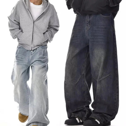 Men's Baggy Jeans Unisex Y2K Trendy Casual Wide Leg Denim Pants High Street Oversize Trousers American Style Streetwear Fashion