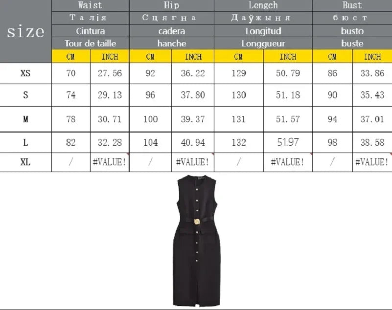 MUJER 2025 Women's Dress Summer Sleeveless Midi Dress Woman Red Black Office Long Dresses for Women Chic Belt Button Dress Women