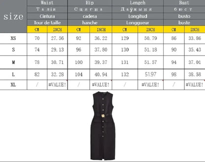 MUJER 2025 Women's Dress Summer Sleeveless Midi Dress Woman Red Black Office Long Dresses for Women Chic Belt Button Dress Women