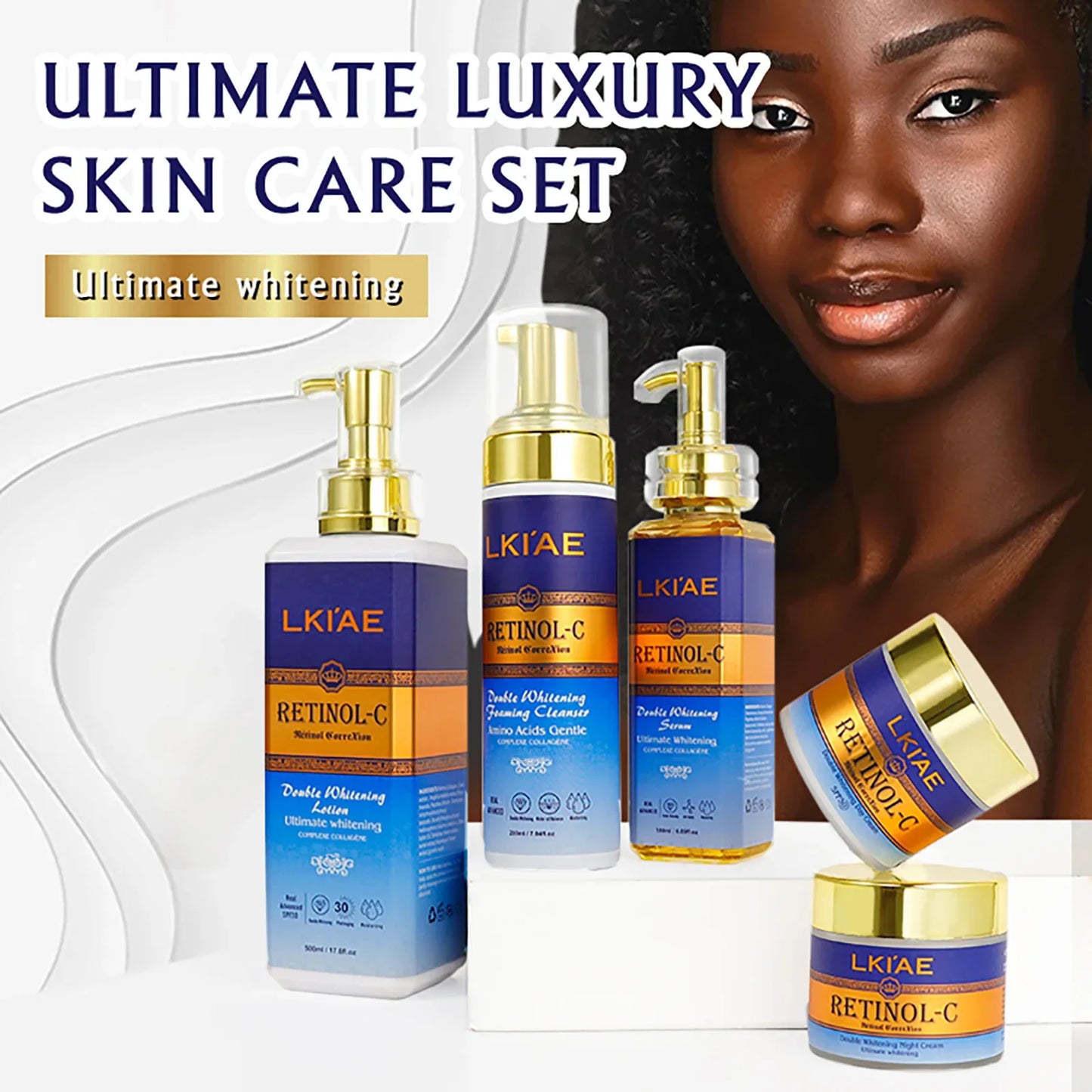 LKIAE Retinol Double Whitening Kit, Remove Wrinkles, Black Spots, Melanin, Moisturizing, Hydrate, Suitable for All Skin Types