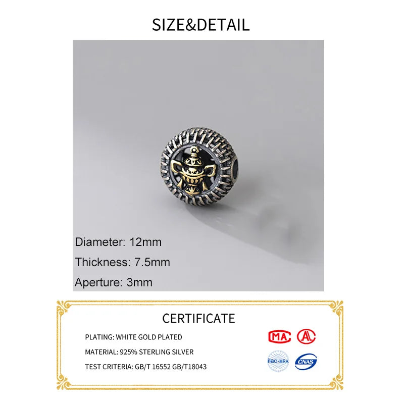 MEETSOFT  Vintage 925 Sterling Silver Auspicious Eight Treasures Beads Charms of DIY Handmade Bracelets Accessories Wholesale