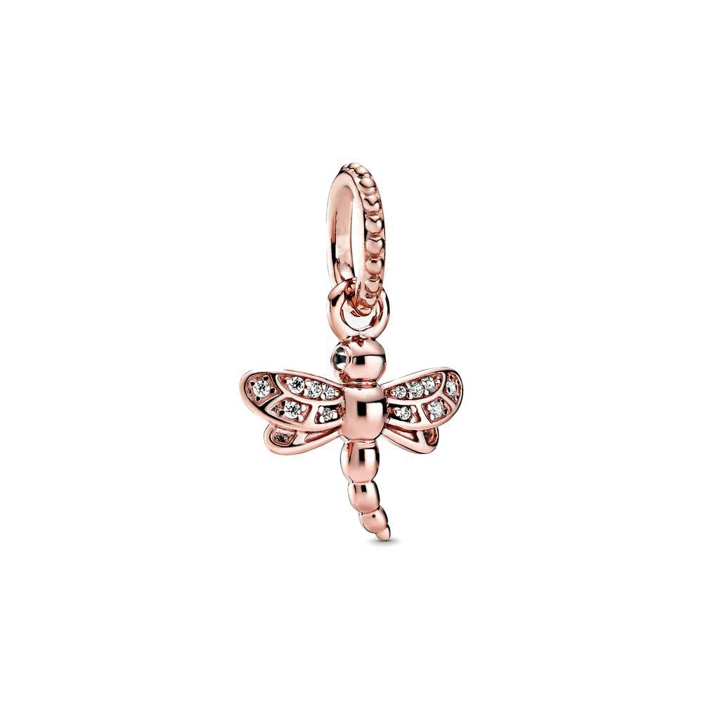 Rose Gold Fine Plated Pink Clip Dasiy Butterfly Dragonfly DIY Charms Fit Original Sterling Silver 925 Bracelet For Women Jewelry