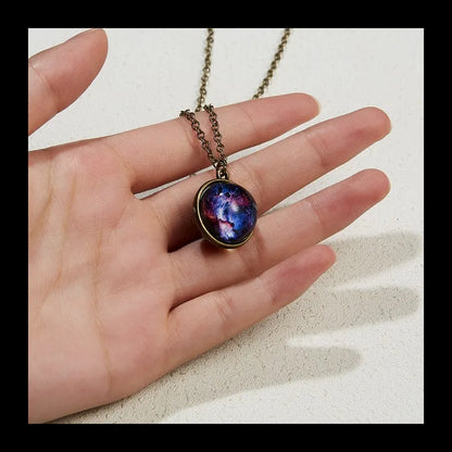 Fashion New Galaxy Nebula Universe Luminous Double-sided Retro Pendant Necklace Creative Starry Sky Light Luxury Geometry