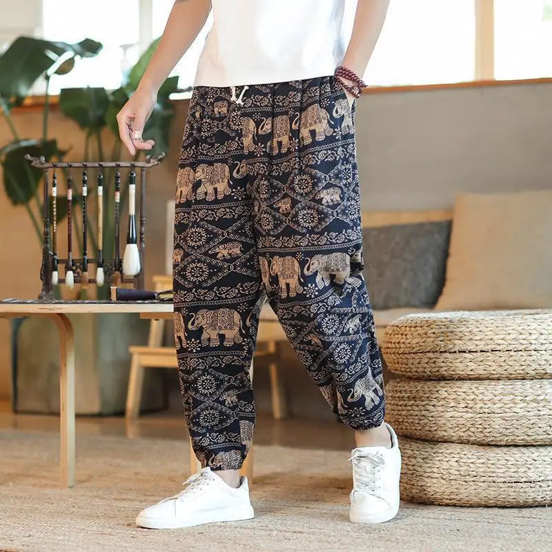 Thai  Cotton Linen  Pants Loose Fit Casual Men's Pants Asian Style Summer Lightweight Trendy Sweatpants  Summer Thin Pants