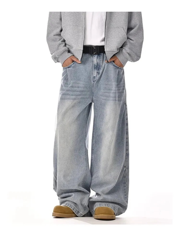 Men's Baggy Jeans Unisex Y2K Trendy Casual Wide Leg Denim Pants High Street Oversize Trousers American Style Streetwear Fashion