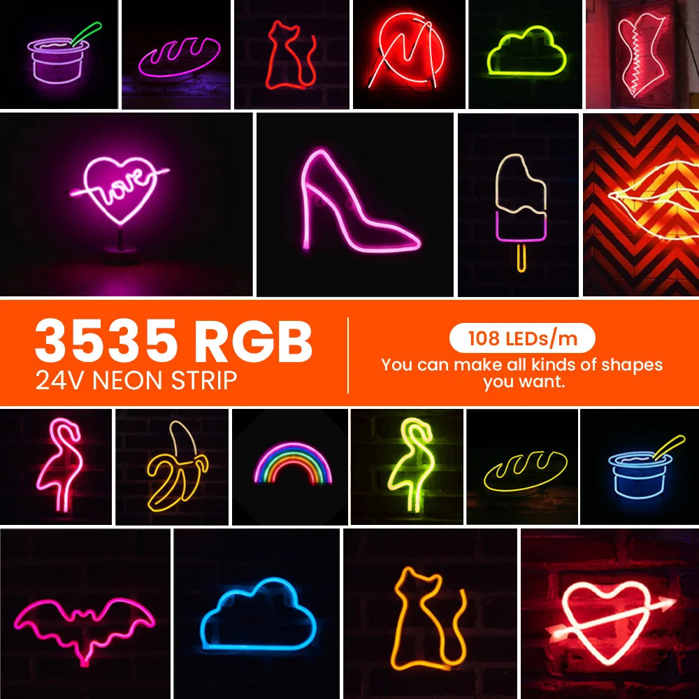 5V 12V 24V RGB LED Neon Strip Neon Sign Waterproof Flex Silicone Tube Light 3535 108LEDs/m with 4pin Plug Decor 0.5m 1m 2m 5m
