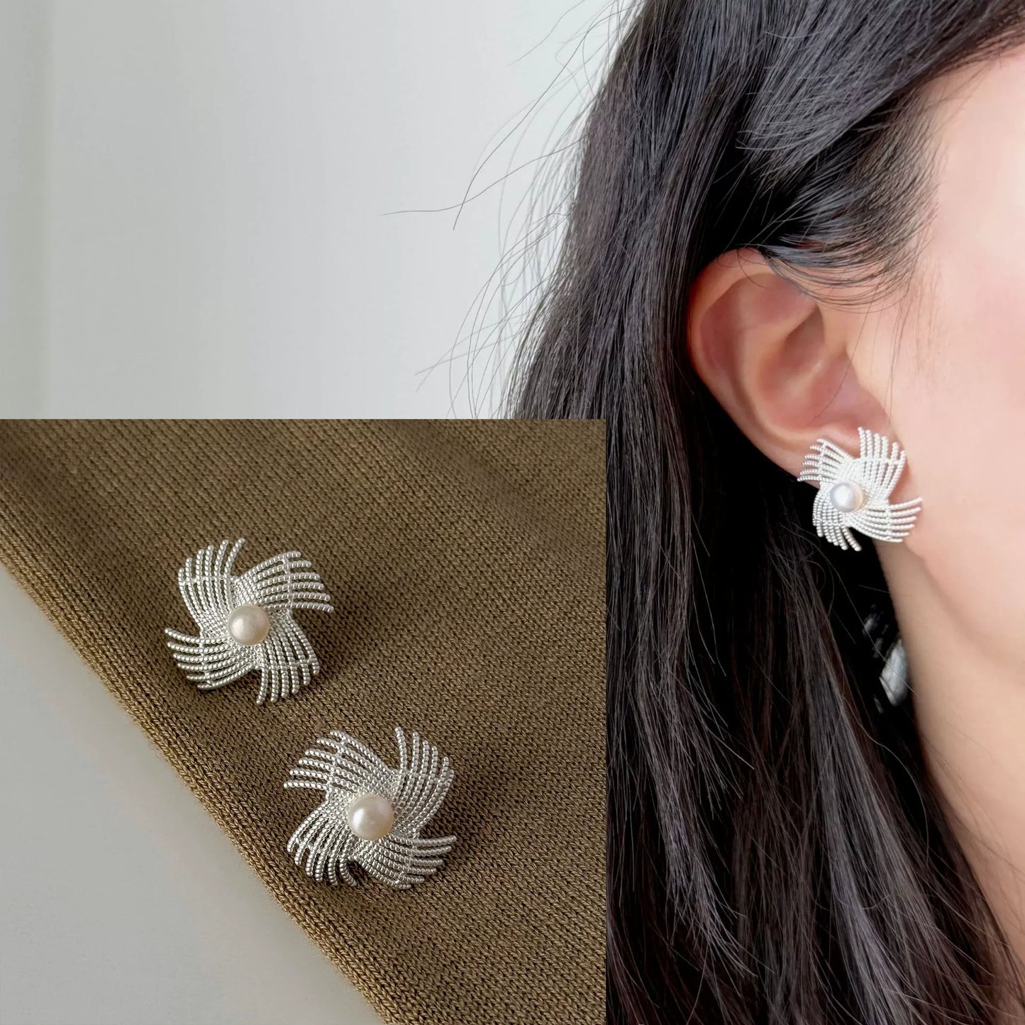 VENTFILLE 925 Sterling Silver Liquid Lava Texture Pearl Earring for Women Design Retro Versatile Jewelry Gift Dropshipping