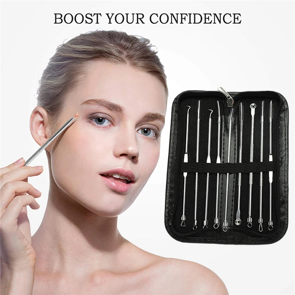 Acne Blackhead Remover Needle Tools Set  Blackhead Tweezer Pimple Extractor Stainless Steel Blackspot Removal Skin Care Tool