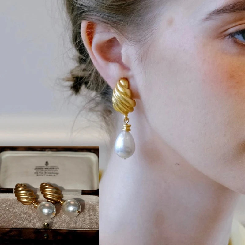 VENTFILLE 925 Sterling Silver Liquid Lava Texture Pearl Earring for Women Design Retro Versatile Jewelry Gift Dropshipping