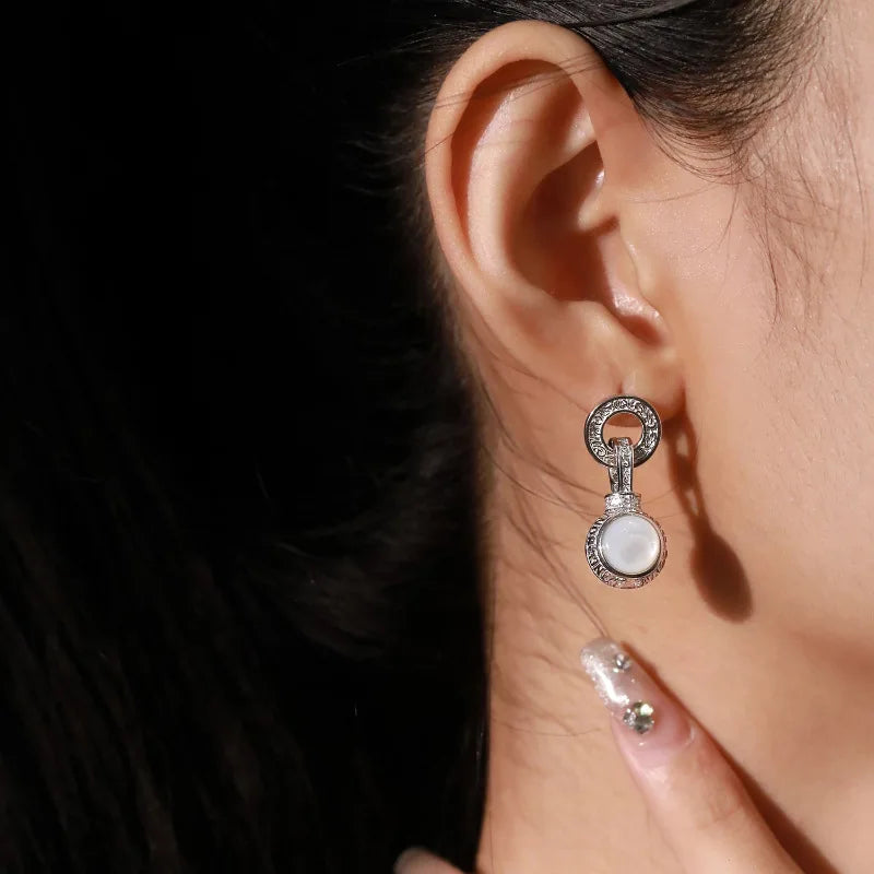VENTFILLE 925 Sterling Silver Liquid Lava Texture Pearl Earring for Women Design Retro Versatile Jewelry Gift Dropshipping