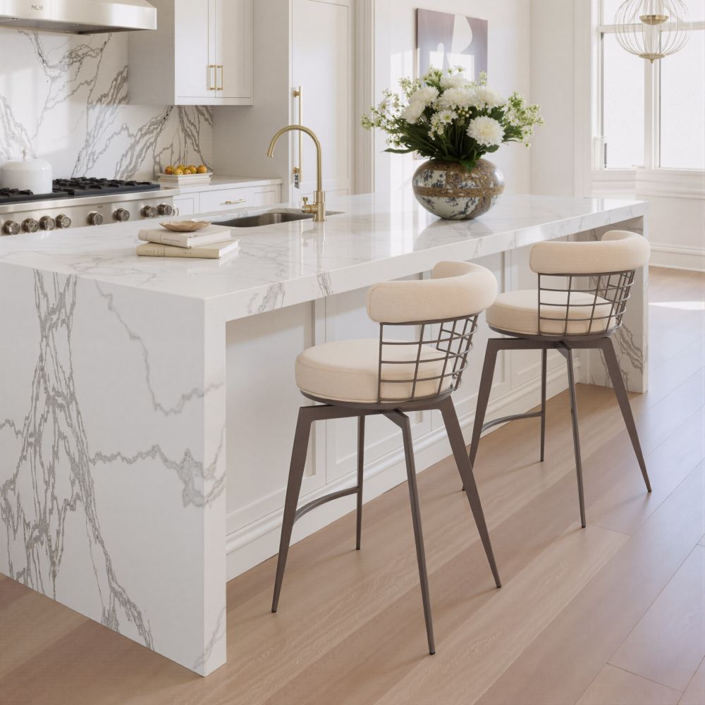 Saku Textured Fabric Swivel Counter Stool