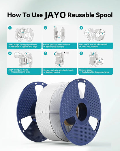 JAYO Refill PETG/PLA+ Filament 1.75mm Refill 3D Printer Filament, Suitable for Bambu Lab Filament & JAYO Reusable spools 6Rolls