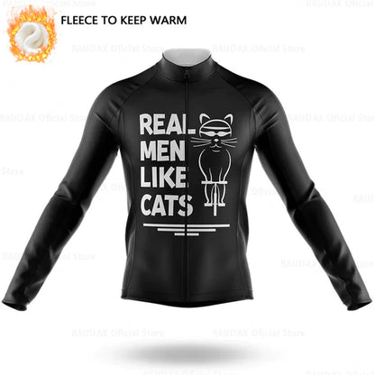 Cartoon Cat Winter Cycling Jersey Men Thermal Fleece Long Sleeve Race Sweatshirt MTB Cycling Clothing Ropa Ciclismo Bike Jacket