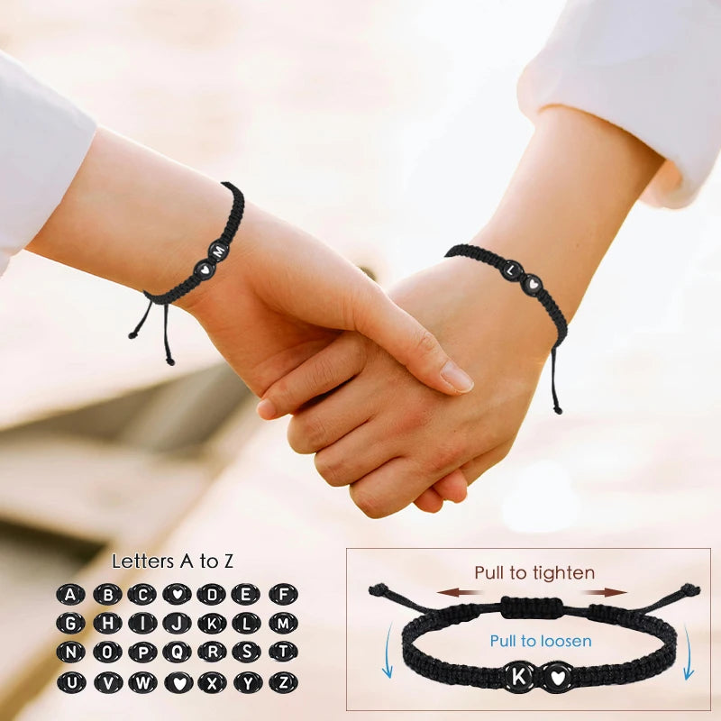 26 Letters Initial Heart Bracelets Handmade Adjustable A-Z Name Braided Bracelets For Women Men Friendship Jewelry