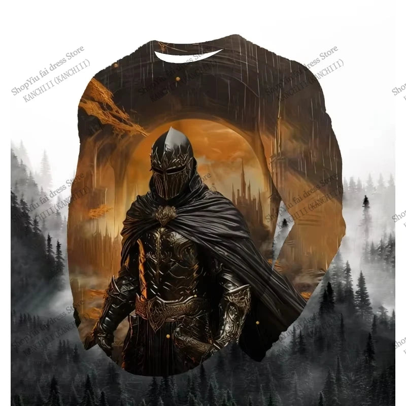 New Japanese Style Tattoo Samurai 3d Print Long Sleeve T-shirt For Men Women Fashion Sports Tops Tees Men Clothing Street tshirt
