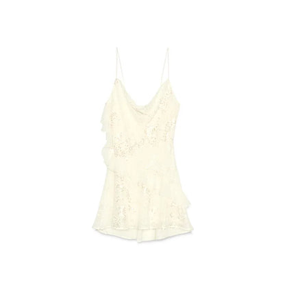 Women's Sexy Sequin Ruffle Short Dress Slim Spaghetti Strap Sleeveless Backless Party Gown for Summer 2025 Elegant Female Dress