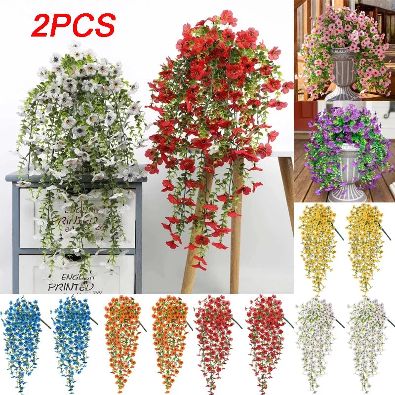 2Pcs Violet Artificial Flower Party Decoration Simulation Valentine S Day Wedding Wall Hanging Basket Flower Orchid Fake Flower