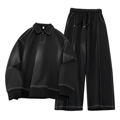 Two-piece set men sportswear Spring New Mens Casual Outdoor Set Square Neck Long Sleeve Loose TShirt Elastic Waist Comfort Pants