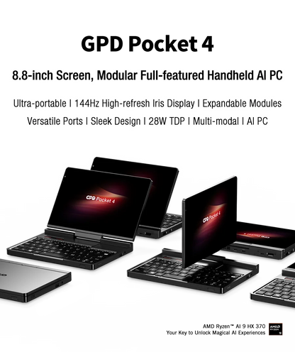 New GPD Pocket 4 2025 Mini Laptop PC 8 Inch AI 9 HX 370 8840U 16/32/64GB RAM 1/2TB NVME SSD 2K 144HZ Full-featured Handheld WIFI