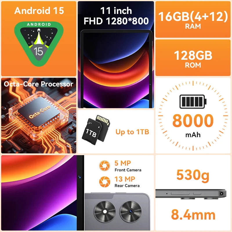 SVITOO P11 Tablet Android 15 2025 11 Inch Unisoc T606 16GB RAM 128GB ROM 8000mAh Battery Widevine L1 Optional With Case Keyboard