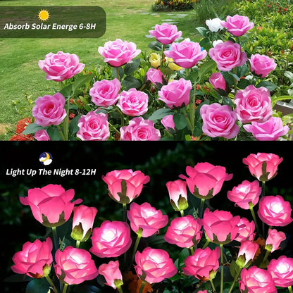 Landscape Garden Garden Yard Lawn Night Lamp 5 Head LED Solar Simulation Rose Flower LED Light Wedding Home Decoration Flowers