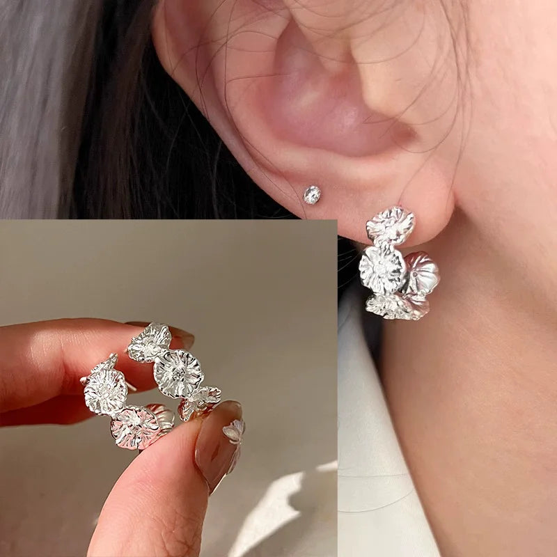 VENTFILLE 925 Sterling Silver Liquid Lava Texture Pearl Earring for Women Design Retro Versatile Jewelry Gift Dropshipping