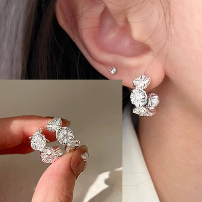 VENTFILLE 925 Sterling Silver Liquid Lava Texture Pearl Earring for Women Design Retro Versatile Jewelry Gift Dropshipping