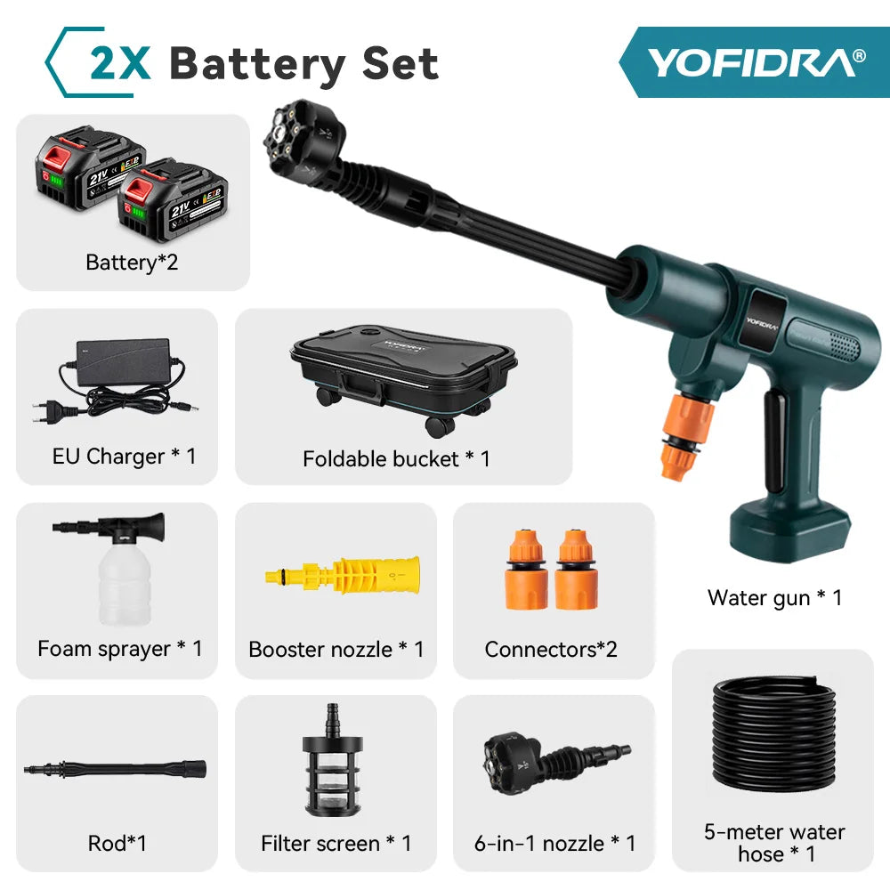 YOFIDRA 200Bar Brushless High Pressure Washer Gun Electric Car Washer Garden Watering Gun Cleaning Tools for Makita Battery Pins