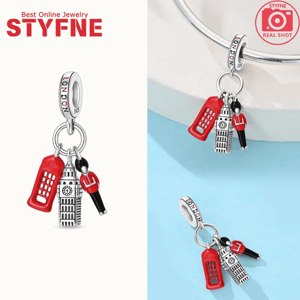 New 925 Silver Charms Greek Temple Paris Tower London Big Ben Beads Pendant Fit Original Bracelet DIY Cultural Fine Jewelry Gift