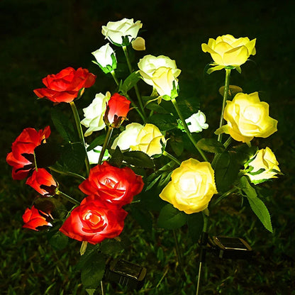 Landscape Garden Garden Yard Lawn Night Lamp 5 Head LED Solar Simulation Rose Flower LED Light Wedding Home Decoration Flowers