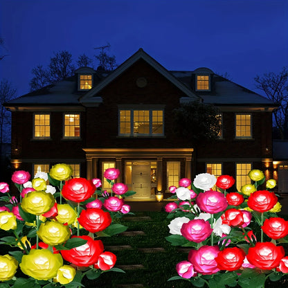 Garden Yard Lawn Night Lamp 5 Head LED Solar Simulation Rose Flower Solar LED Light Landscape Garden Home Decoration Flowers