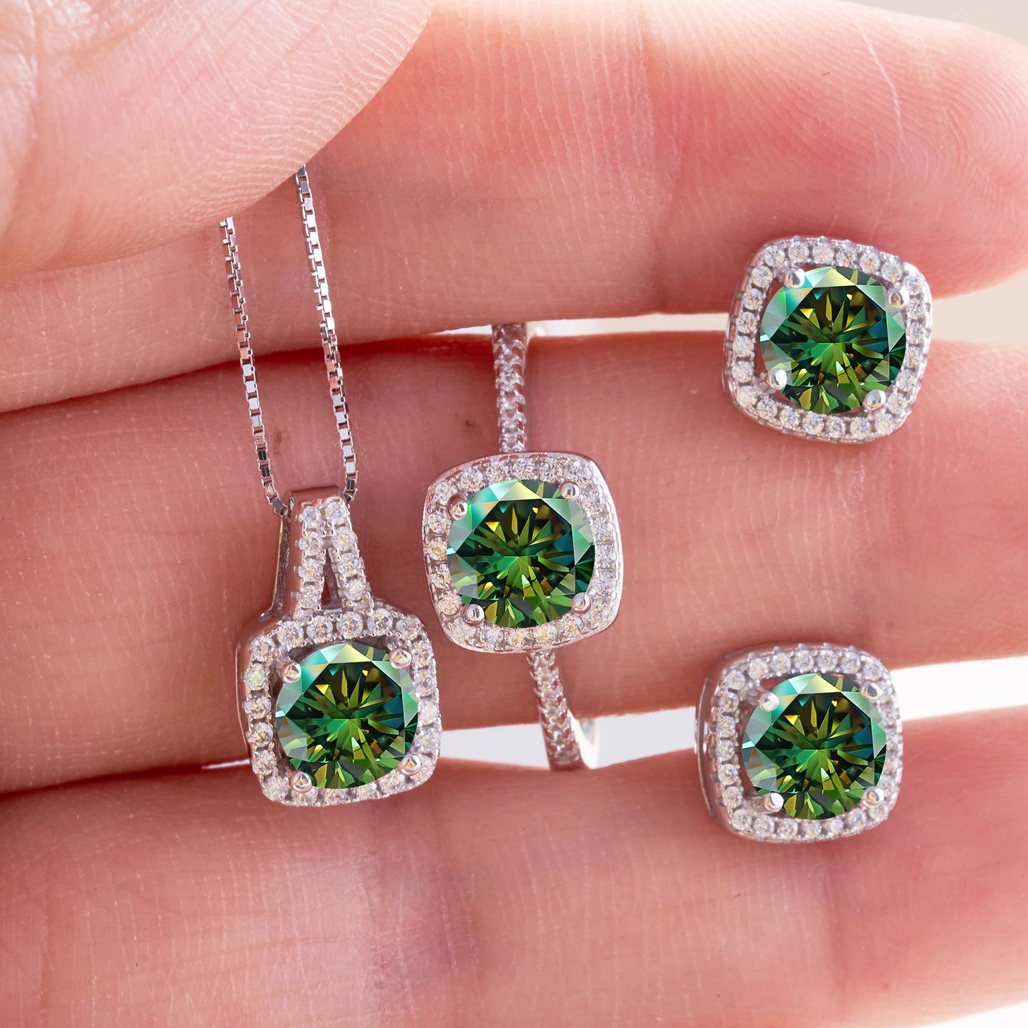 Women's Round Cut D Color Moissanite Jewelry Set Real 925 Silver Pendant Necklace and Stud Earrings female dating fine Jewelry