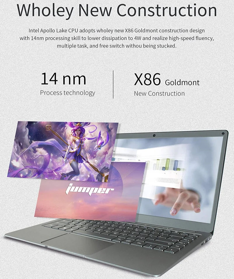 14 Inch Windows 10 Laptops Computer EZbook S5 12GB LPDDR4 RAM 256GB SSD ROM 1080p FHD J4105 CPU with Celeron 4-Core Processor