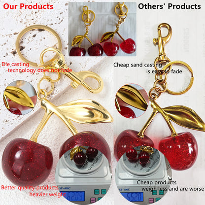 Fashion Red Cherry Keychain Pendant Summer Fruits Keyring for Women Men Bag Jewelry Accessory Gift