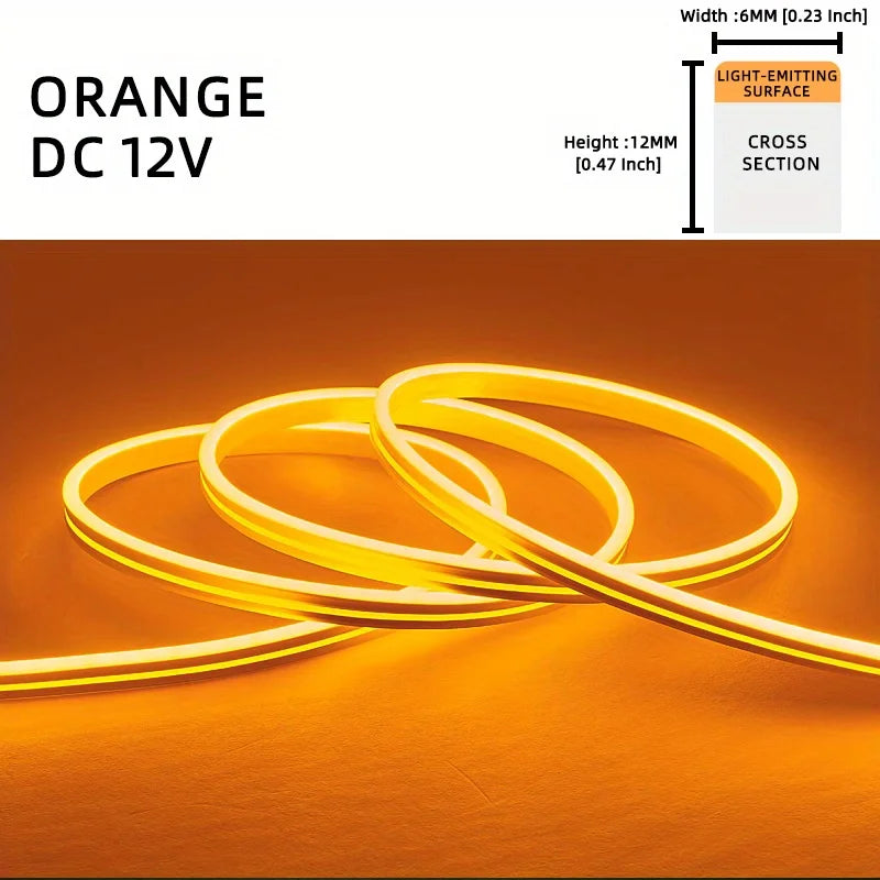 1 Roll 12V 196.85in/5M LED Flexible Silicone Neon Light, Outdoor LED Strip Lights Waterproof, 2835 12-bead Neon Light, 12V 6*12