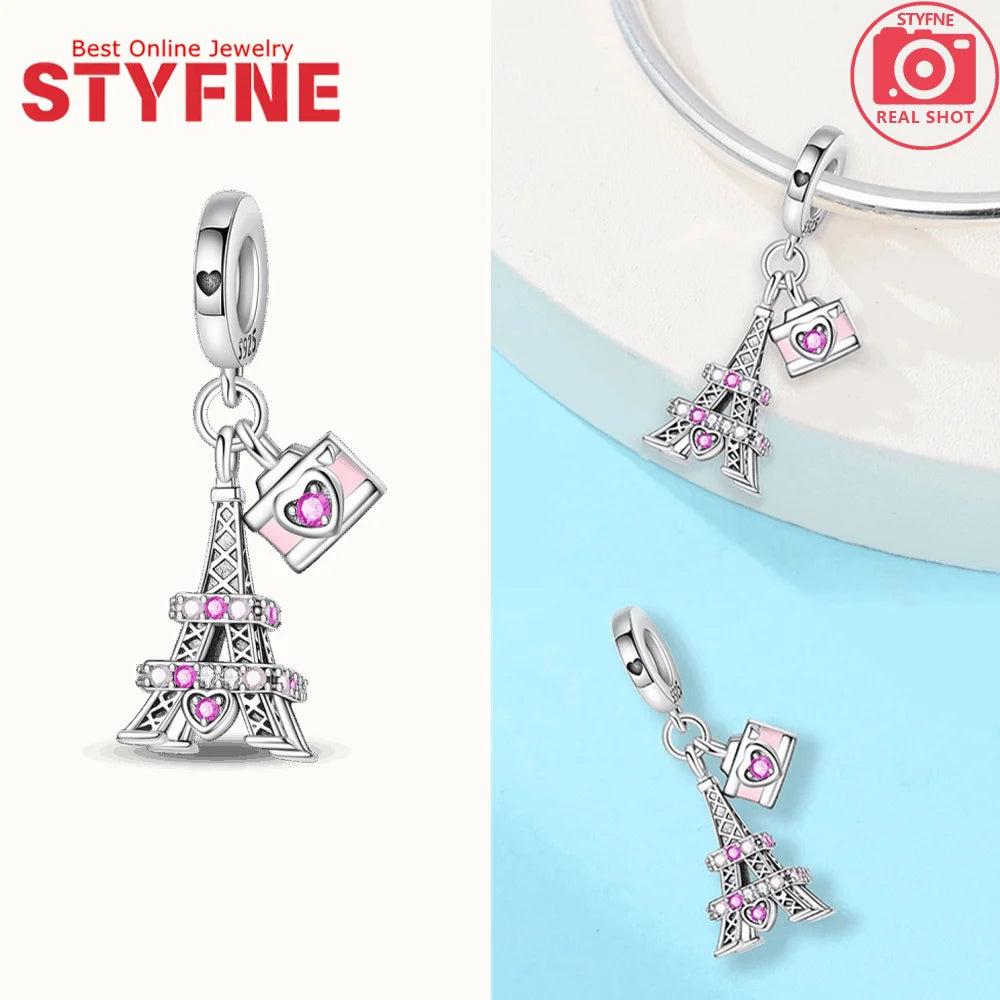 New 925 Silver Charms Greek Temple Paris Tower London Big Ben Beads Pendant Fit Original Bracelet DIY Cultural Fine Jewelry Gift