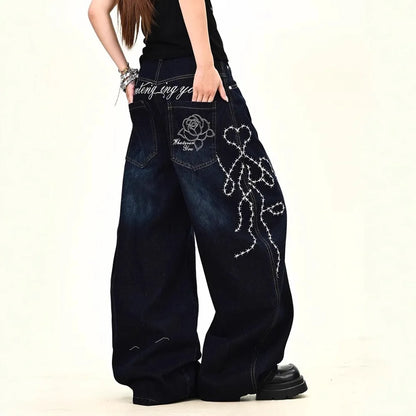 Men's Baggy Jeans Unisex Y2K Trendy Casual Wide Leg Denim Pants High Street Oversize Trousers American Style Streetwear Fashion
