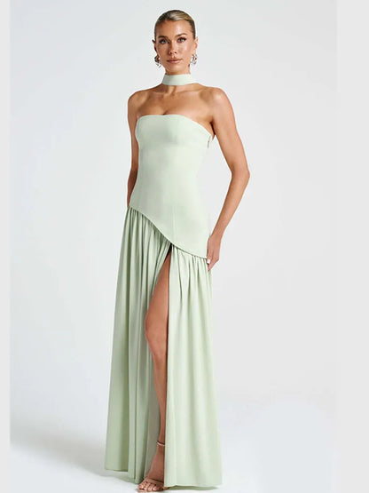 Elegant Off-shoulder Strapless Yellow Long Dresses 2025 Summer Party Dress Women Pleat Scarf Neck Holiday Evening Lady Vestidos