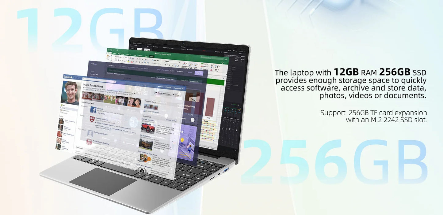 14 Inch Windows 10 Laptops Computer EZbook S5 12GB LPDDR4 RAM 256GB SSD ROM 1080p FHD J4105 CPU with Celeron 4-Core Processor