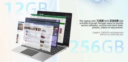 14 Inch Windows 10 Laptops Computer EZbook S5 12GB LPDDR4 RAM 256GB SSD ROM 1080p FHD J4105 CPU with Celeron 4-Core Processor